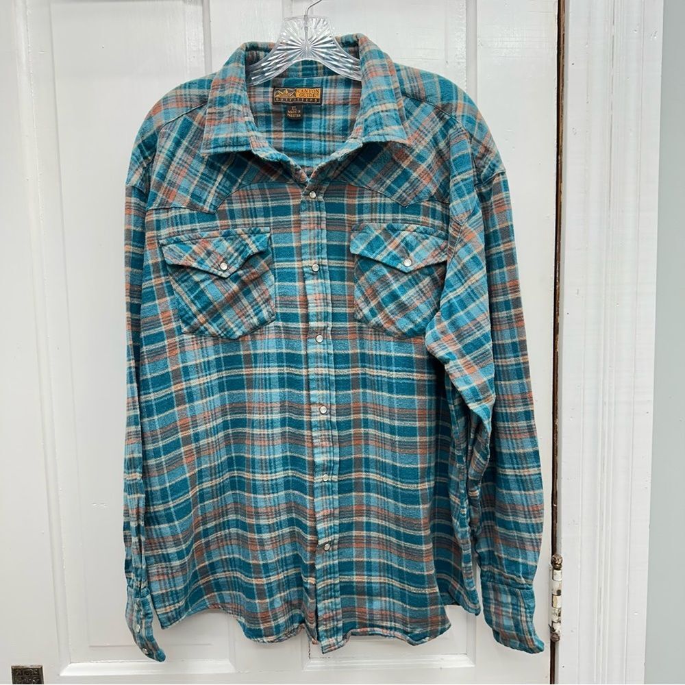 Canyon Guide western flannel‎ plain pearl snap long sleeve shirt men's xl